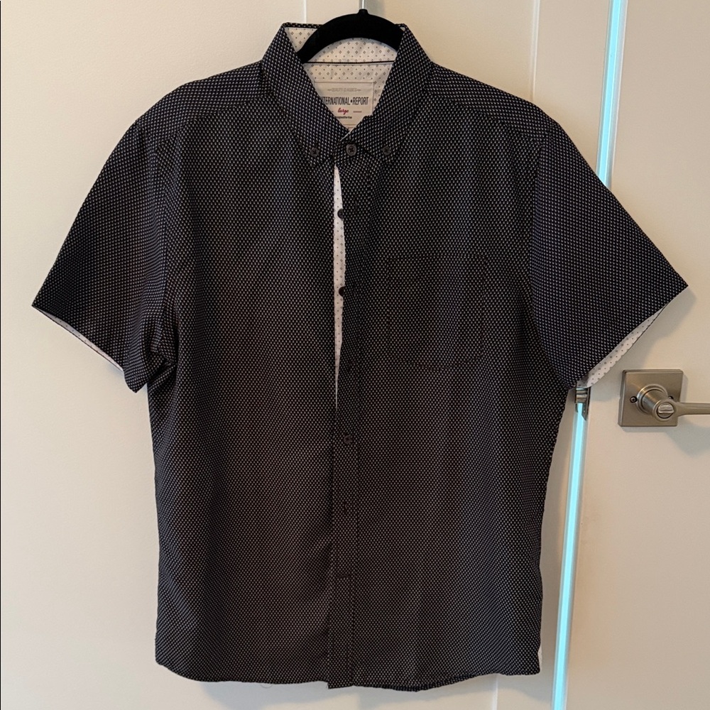 Simons Blue Short-Sleeve Button-Down with Tiny White Dot Print
